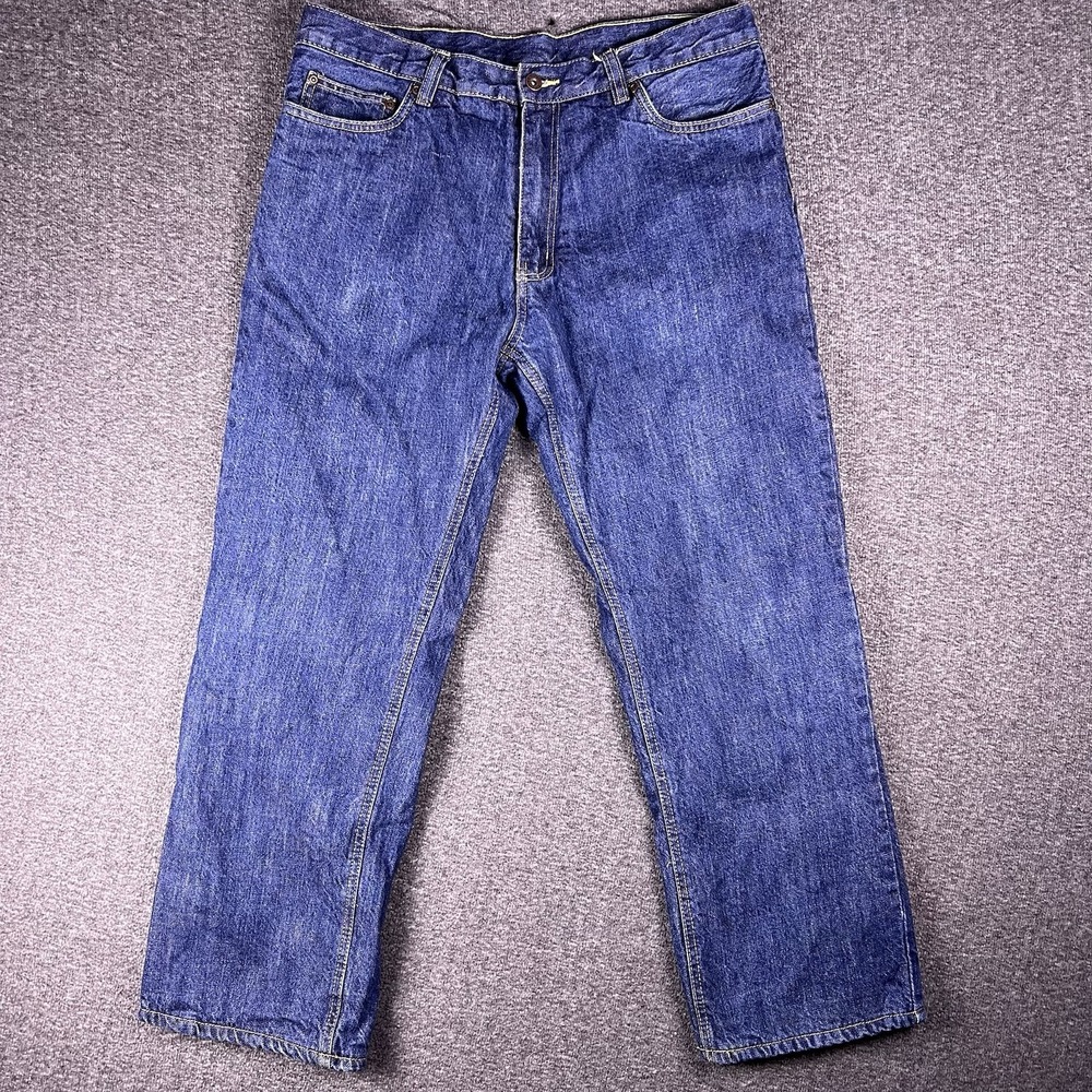 Faded Glory Fleece Lined Jeans Men 35x28 Blue Straight Workwear Winter Insulated
